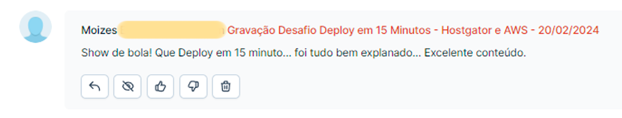 Depoimento de aluno enviado